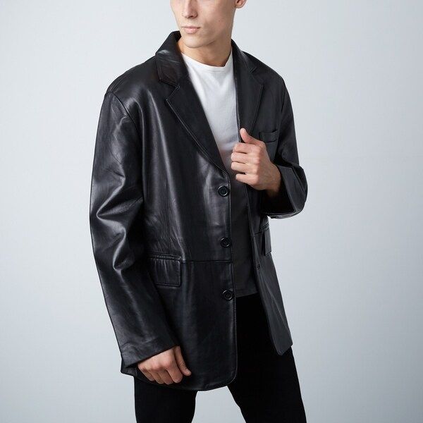 Men's Black Leather Blazer Sports Jacket 3-Button | Bed Bath & Beyond