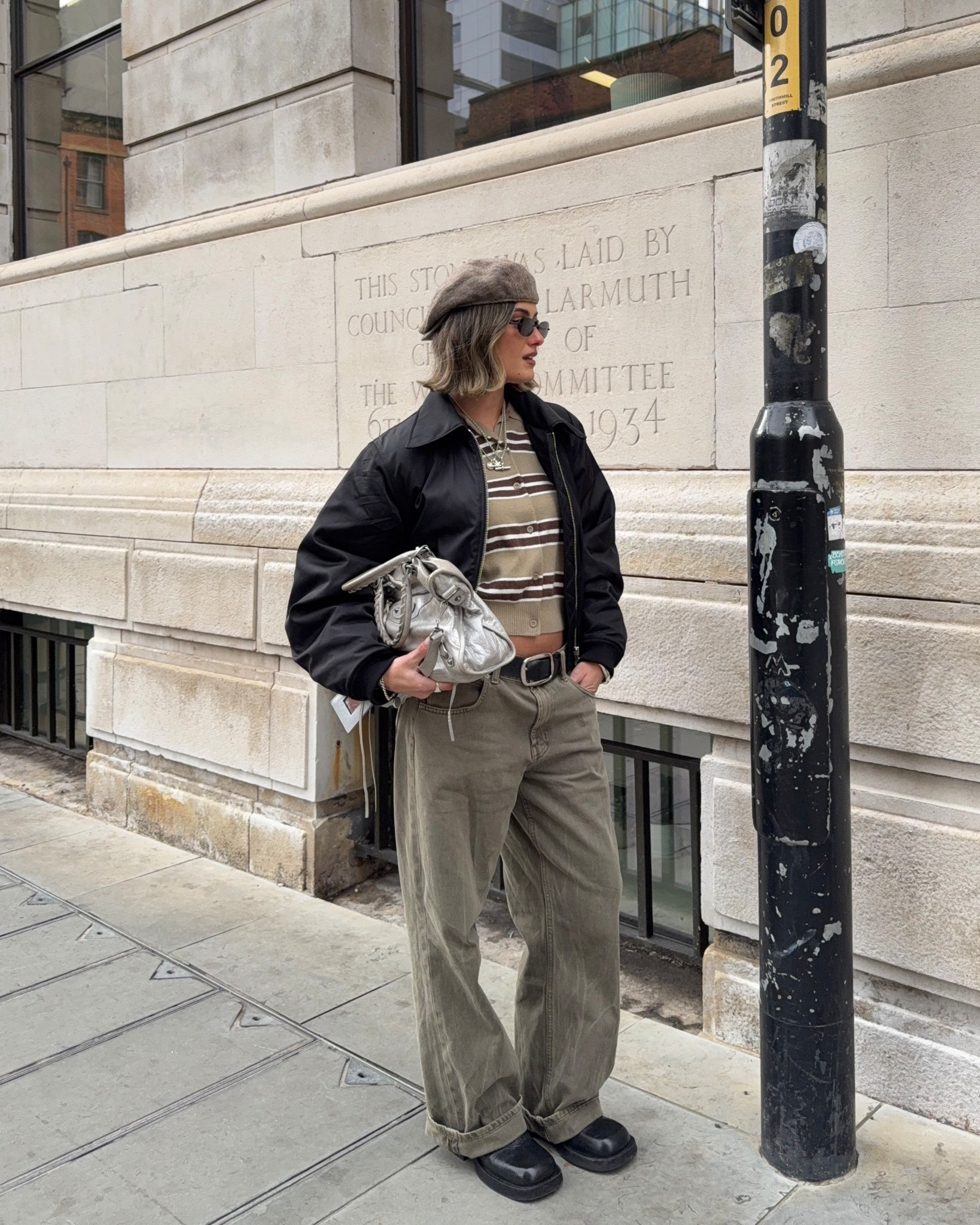 Stripe jumper, Adanola, bomber jacket, low rise jeans, khaki jeans, black boots

#LTKuk #LTKjeans #LTKspring