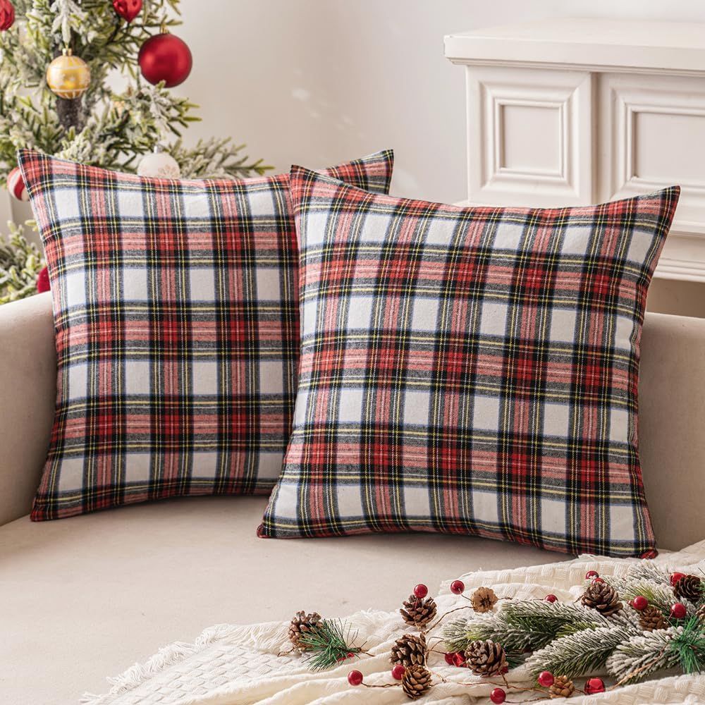 MIULEE Christmas Set of 2 Scottish Tartan Plaid Throw Pillow Covers Farmhouse Classic Decorative ... | Amazon (US)