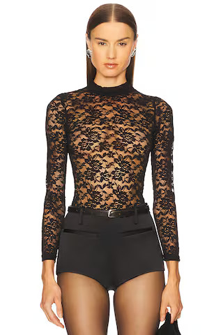 Stems Lace Mock Neck Bodysuit in Black from Revolve.com | Revolve Clothing (Global)
