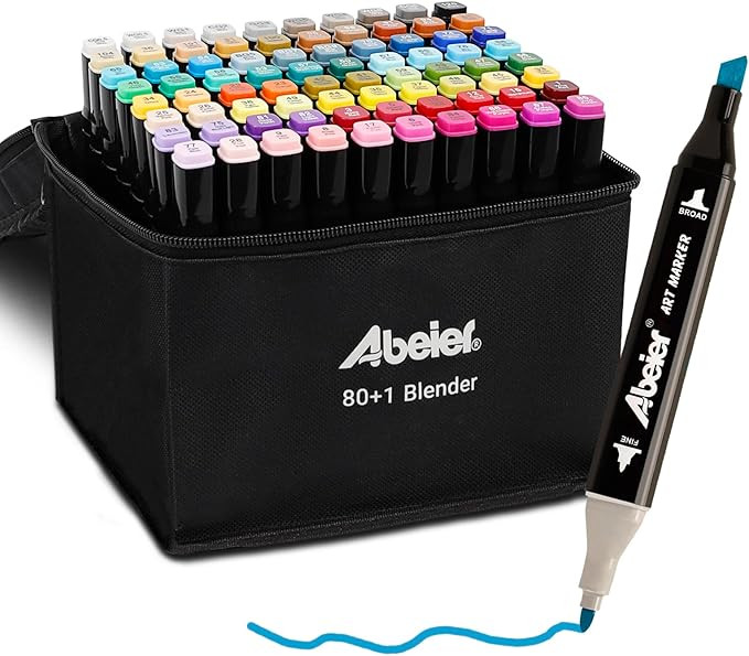 ABEIER Advanced 80+1 Colors Dual Tip Alcohol Art Markers, Plus 1 Blender Marker with Thick Packin... | Amazon (UK)