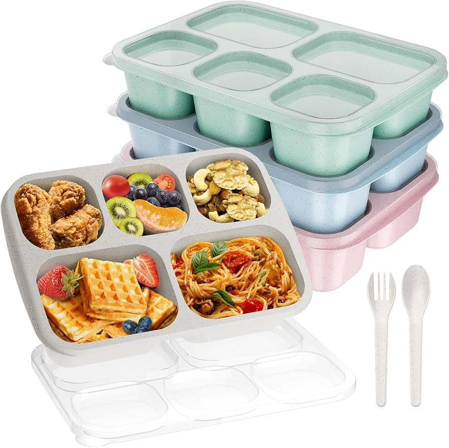 Bento Lunch Box, Bento Box, Reusable Lunch Box Kids with 5 Compartments Meal Prep Containers for ... | Amazon (US)