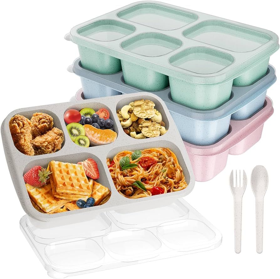 Bento Lunch Box, Bento Box, Reusable Lunch Box Kids with 5 Compartments Meal Prep Containers for ... | Amazon (US)