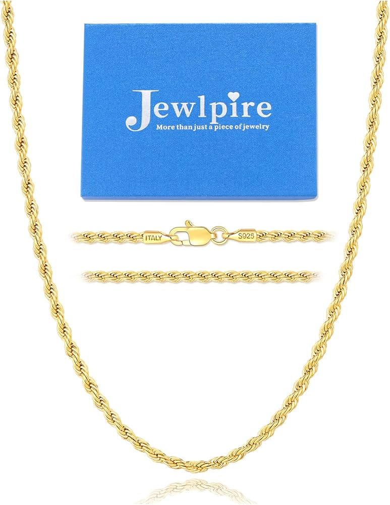 Jewlpire 1.5MM Italian Solid 18K Real Gold Over 925 Sterling Silver Chain Necklace for Women Men,... | Amazon (US)