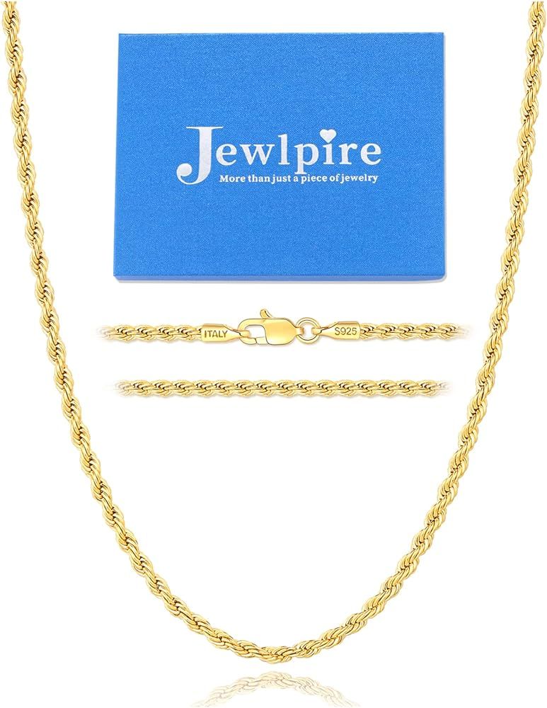 Jewlpire 1.5MM Italian Solid 18K Real Gold Over 925 Sterling Silver Chain Necklace for Women Men ... | Amazon (US)