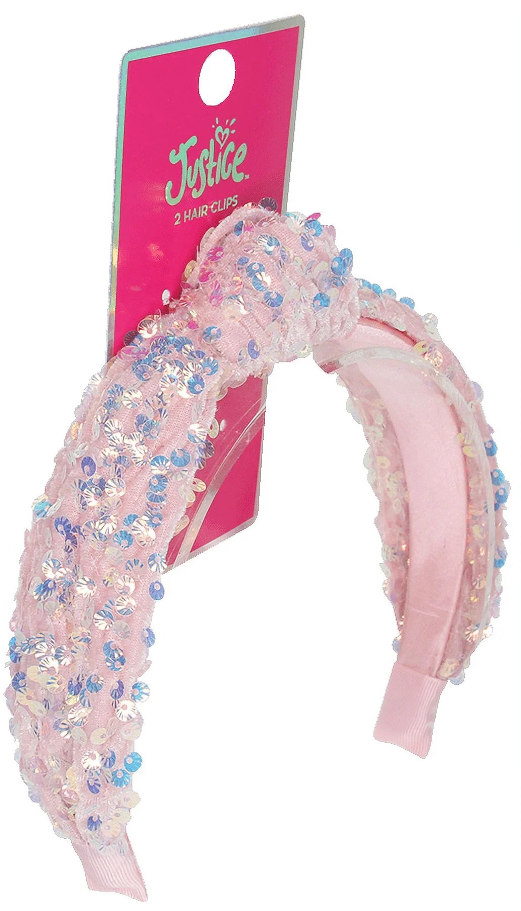 Justice Girls Sequin Velvet Top Knot Headband, Pink | Walmart (US)