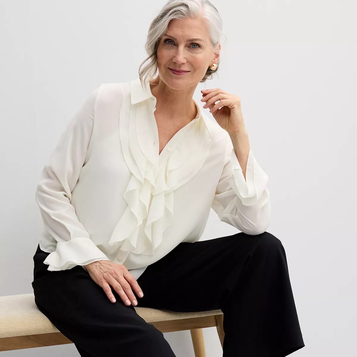 Women's Jaclyn Smith Ruffle Front Blouse with Cami | Kohl's