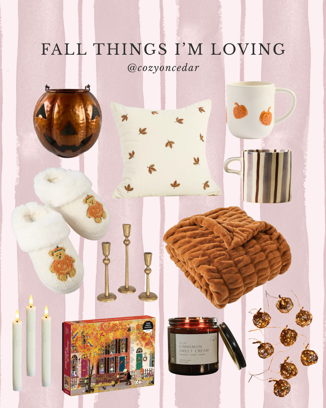 (8/21/25) ✨ Fall things I’m loving right now! ✨
From cute fall mugs, the coziest slippers, and a fall puzzle for slow evenings… to string lights, a seasonal pillow + blanket, and little touches of autumn decor that make the house feel extra warm + inviting! 🍂

I rounded up everything I’ve been loving in my own home and a few things I've been eyeing so you can get inspired to add a little more cozy to your home this season. Whether it’s a new mug for morning coffee or twinkle lights to bring in that soft glow, these are the little fall finds that make me happiest right now.

🍁 Shop all my cozy fall favorites here! Candle is Little White Shed & Co. in the scent Cinnamon Sweet Cream! 

 

#LTKSeasonal #LTKHome #LTKFindsUnder100