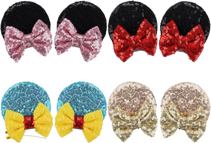 CellElection 8PCS Sequin Mouse Mickey Ears Hair Clips Glitter Hair Bows Cute Mice Ears Clips Barr... | Amazon (US)