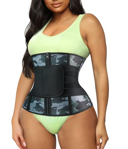 TrainingGirl Women Waist Trainer Cincher Corset Tummy Control Workout Sweat Band Slimmer Belly Belt Weight Loss Sports Girdle (Camo, Small) | Amazon (US)
