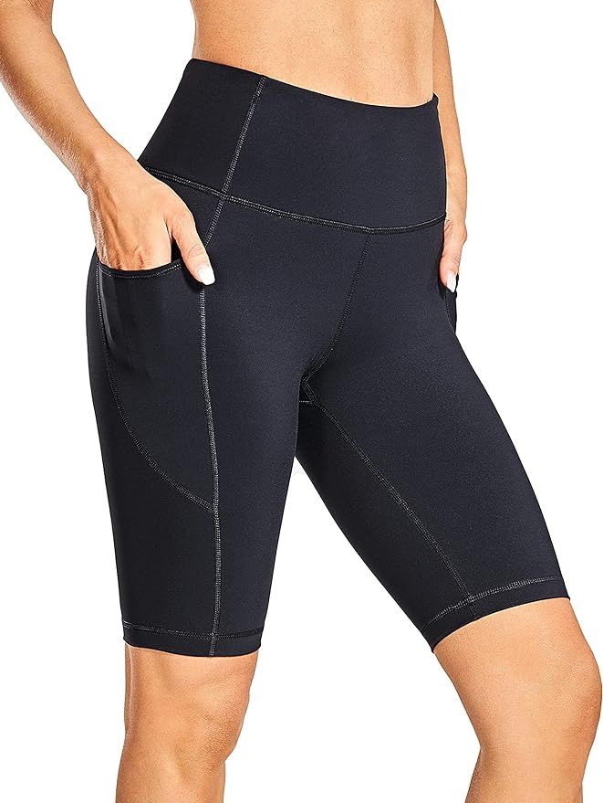CRZ YOGA Women's Running Workout Biker Shorts - 10 Inches High Waist Yoga Athletic Shorts with Po... | Amazon (US)