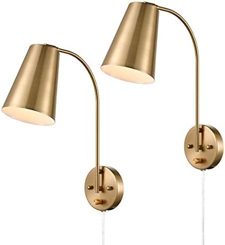 DANXU Modern Plug in Wall Sconce with Cord Set of 2 Gold Wall Light | Amazon (US)