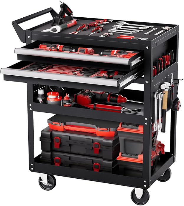 VEVOR 5-Tier Tool Cart with Wheels, 400 lbs Load Capacity, Rolling Work Cart with 2 Drawers & Peg... | Amazon (US)