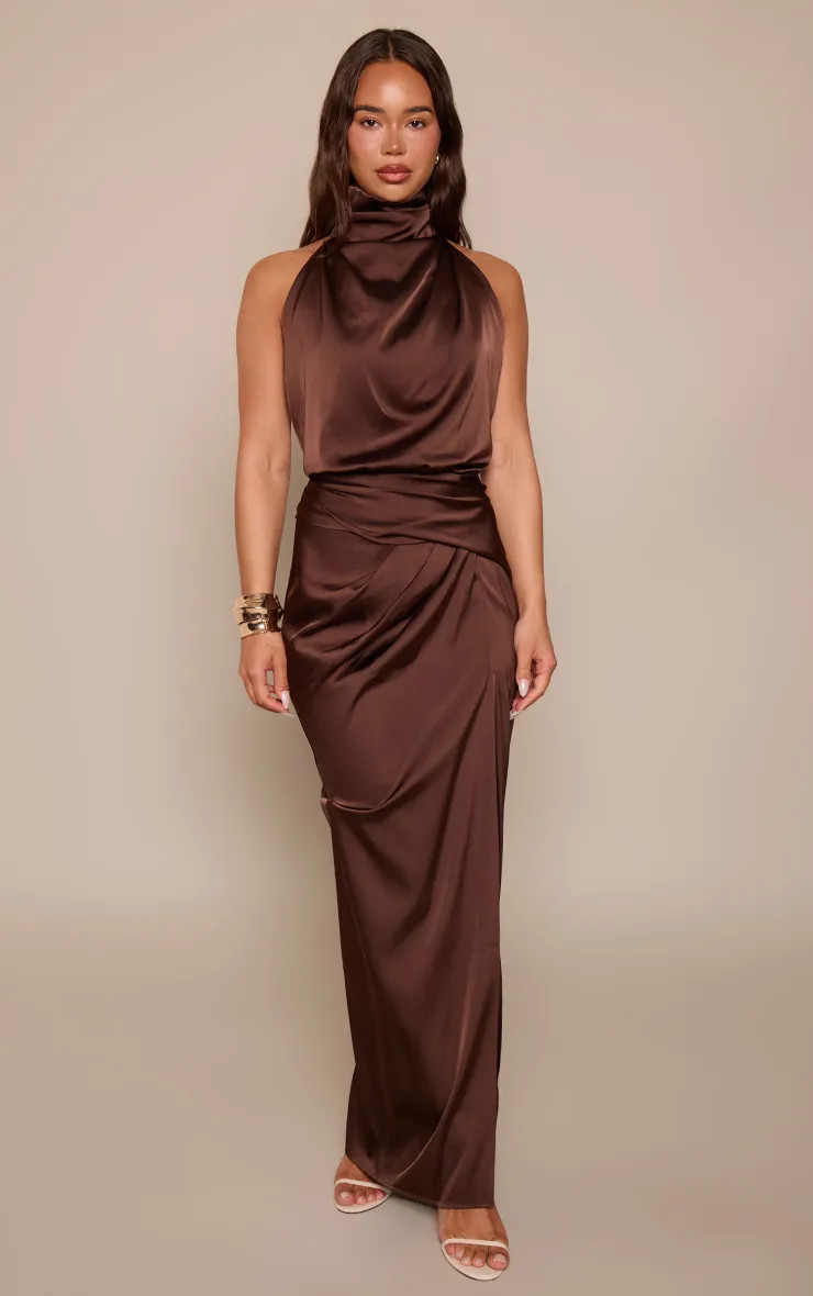 Satin High Neck Sleeveless Maxi Dress | boohoo (US & Canada)