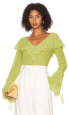 LPA Elaine Flounce Blouse in Key Lime from Revolve.com | Revolve Clothing (Global)