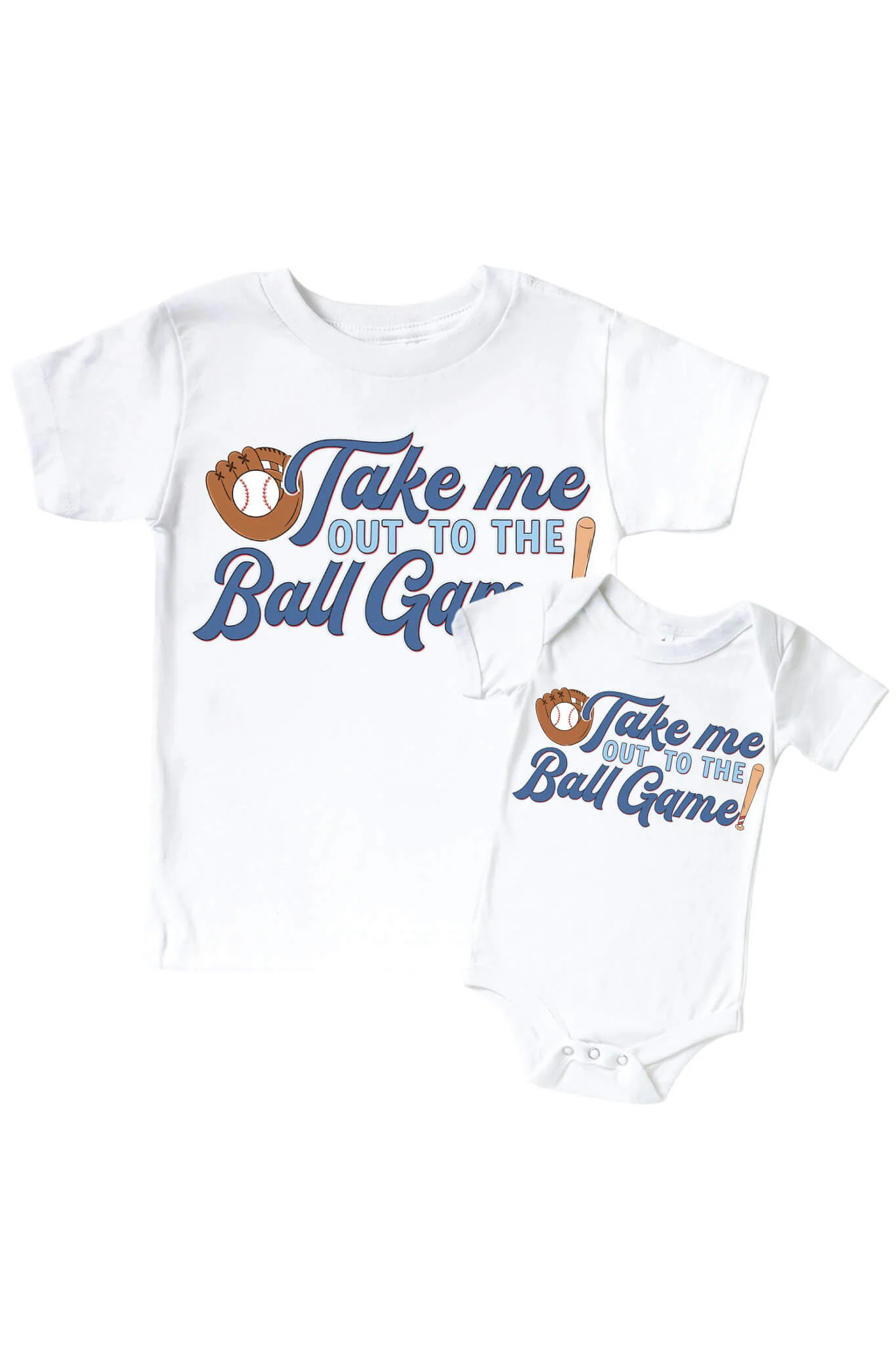 Take Me Out Blue Graphic Bodysuit & Kids Tee | White | Caden Lane
