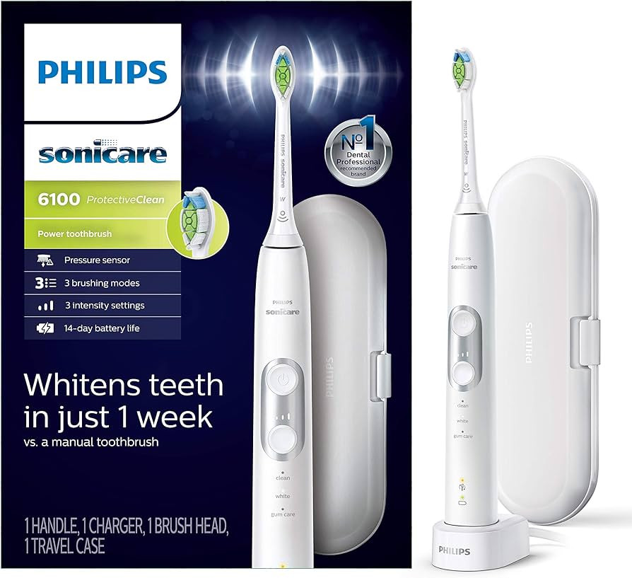 Philips Sonicare ProtectiveClean 6100 Rechargeable Electric Power Toothbrush, White, HX6877/21 | Amazon (US)