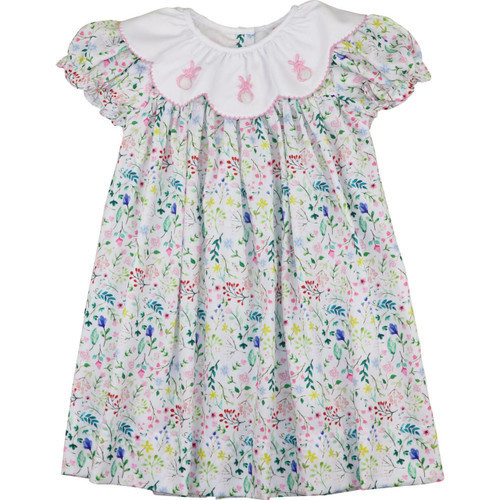 Floral Pique Embroidered Bunny Dress - Shipping Early March | Cecil and Lou
