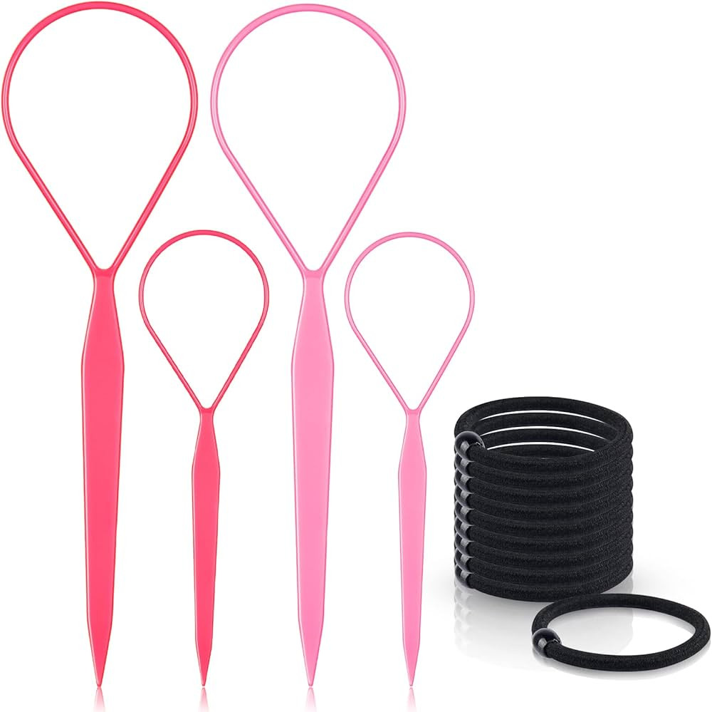 Topsy Tail Hair Tools, TsMADDTs 4 Pcs Topsy Tail Hair Loop Styling Tool, Hair Flip Tool with 10pc... | Amazon (US)
