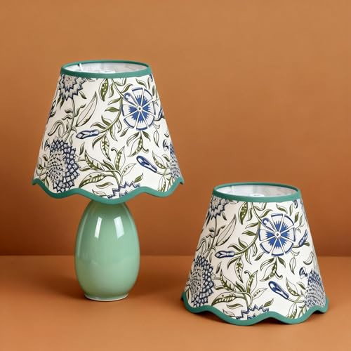 Scalloped Lamp Shades Set of 2, 5" Top x 9" Bottom x 7" Slant Chandelier Shades Green Scallop Lampshades for Vintage Farmhouse Table Bedroom Home Decor | Amazon (US)