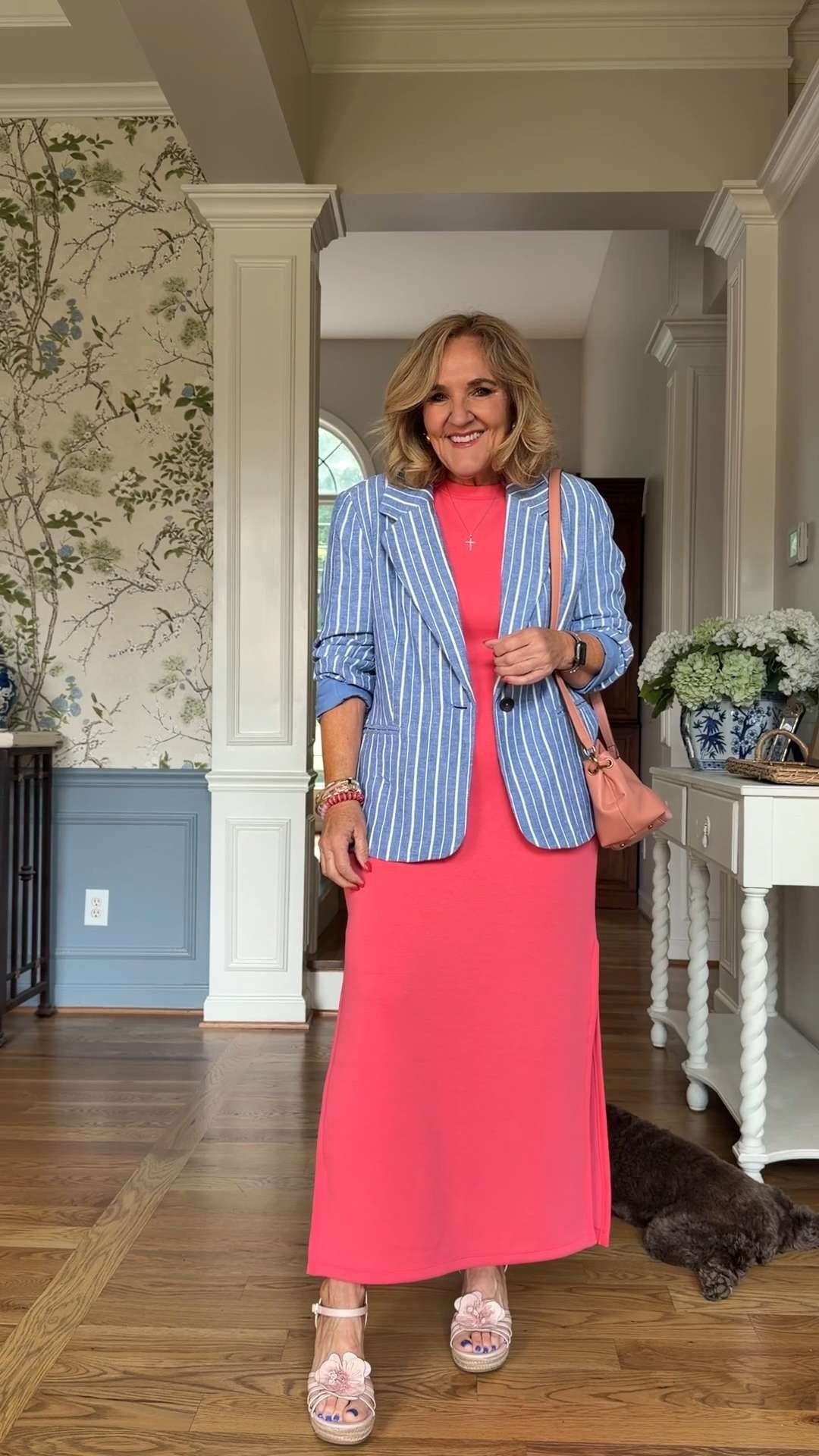 Scuba dress by Walmart true to size medium. This dress is perfect for the office, sundays, vacations and everyday. I styled it more elevated with the blazer and wedges. All from Walmart! 
Blazer size medium 

 #LTKMothersDay #LTKOver40 #LTKWorkwear
