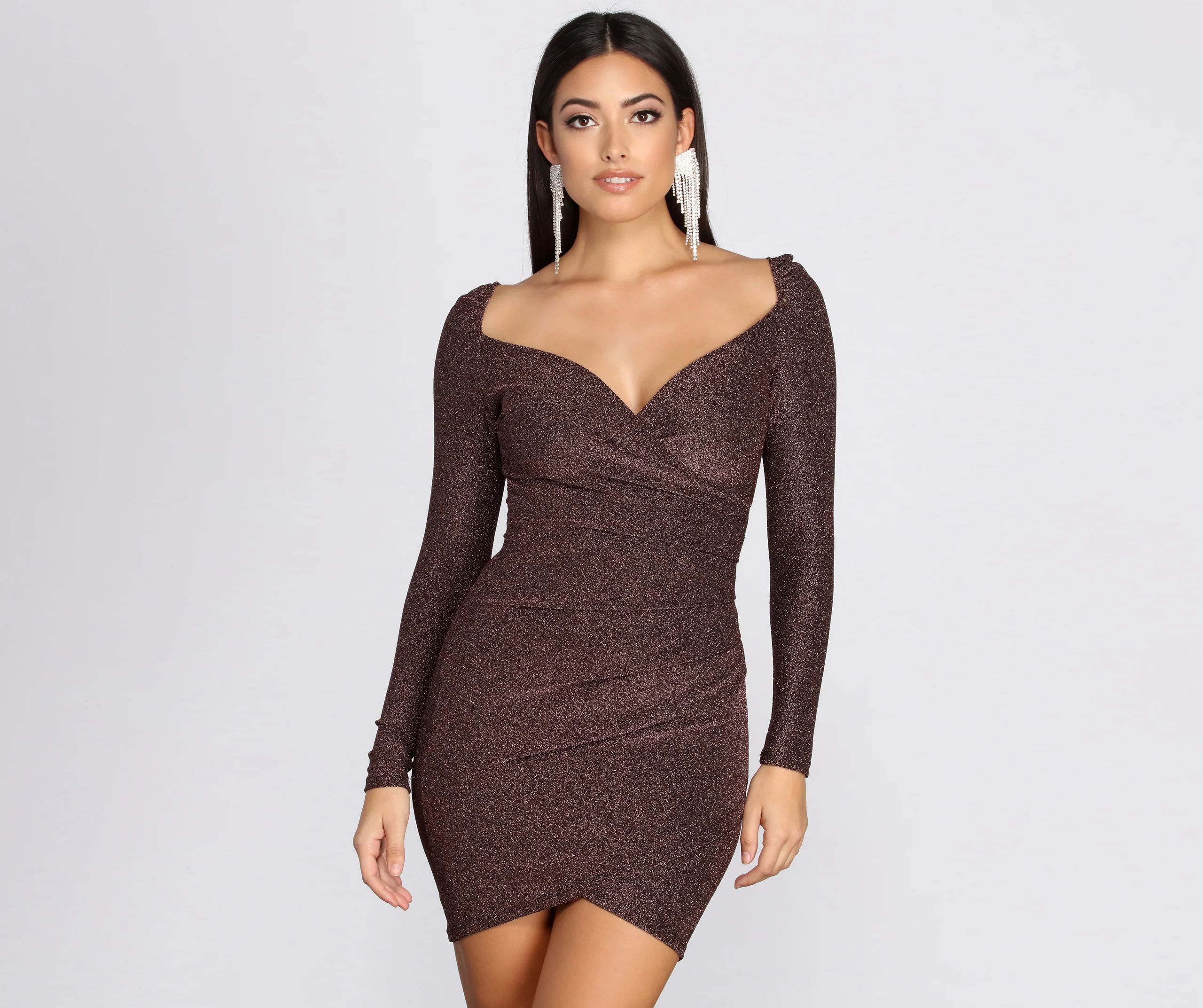 Long Sleeve Glitter Knit Mini Dress | Windsor Stores