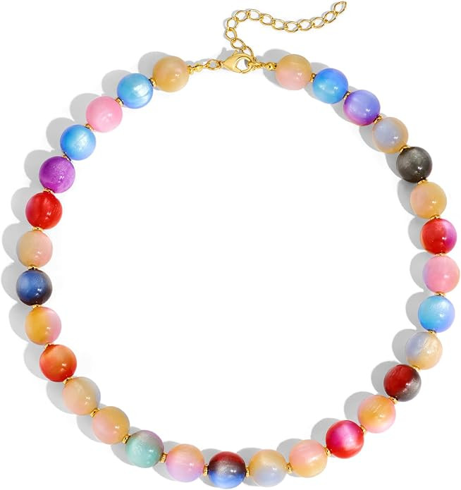 Colorful Beaded Necklace for Women Boho Resin Beads Choker Necklaces Statement Necklace Summer Je... | Amazon (US)