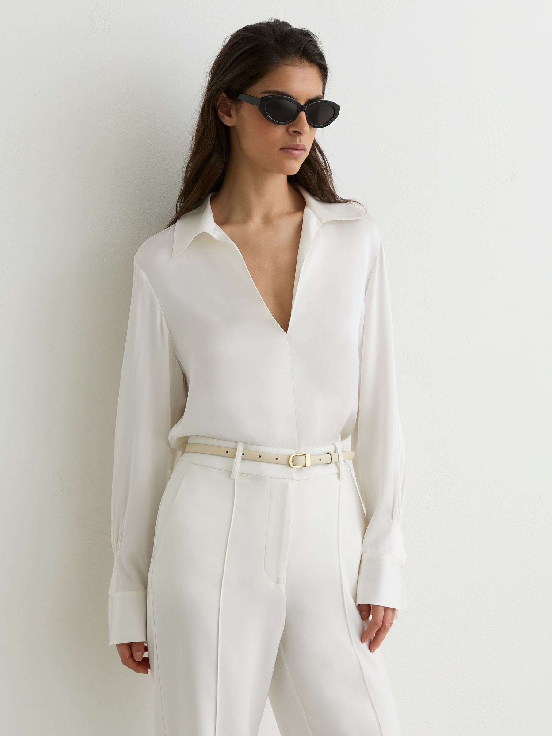 Reiss Silk-Blend Open-Collar Shirt in Ivory | REISS | Reiss DE
