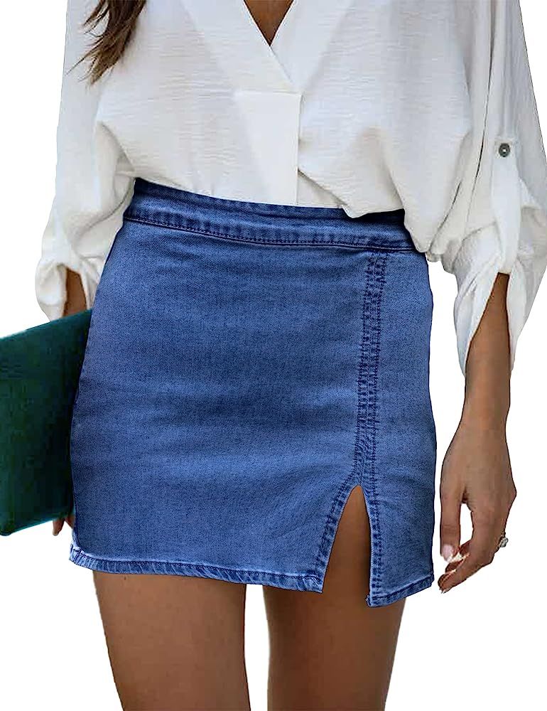 luvamia Jean Skirt for Women with Slit High Wasited Bodycon Stretch Pencil Mini Short Denim Skirt... | Amazon (US)