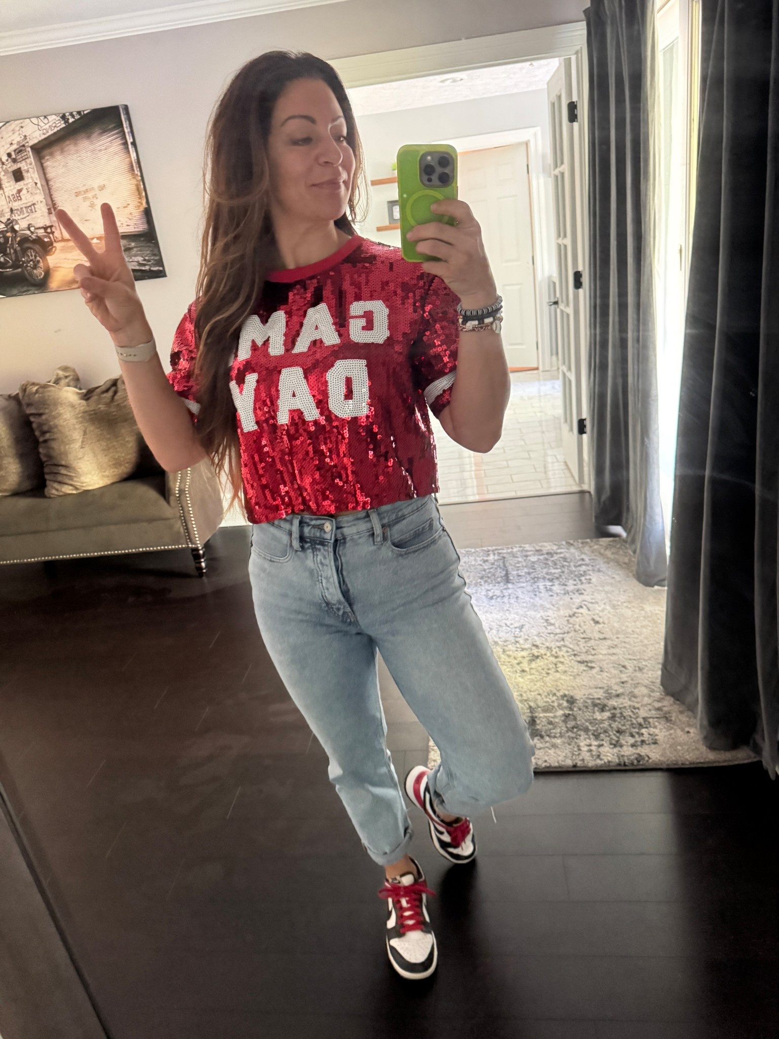 Game day fit for the sports moms that like a little sparkle with this sequin game day crop top. Perfect for all sports, lots of colors. 

#LTKStyleTip #LTKOver40 #LTKActive