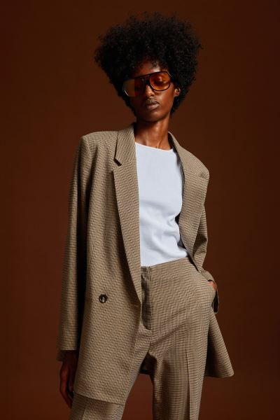 Double-breasted Jacket - Brown/houndstooth-patterned - Ladies | H&M US | H&M (US + CA)