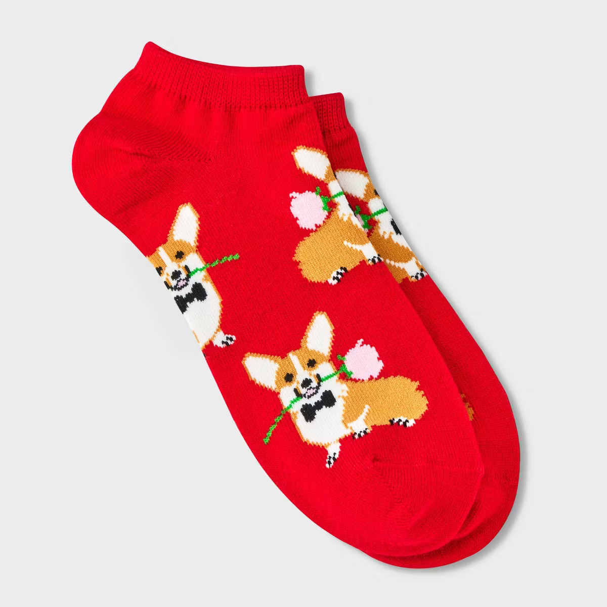 Women's Romantic Corgi Valentine's Day Low Cut Socks - Red 4-10 | Target