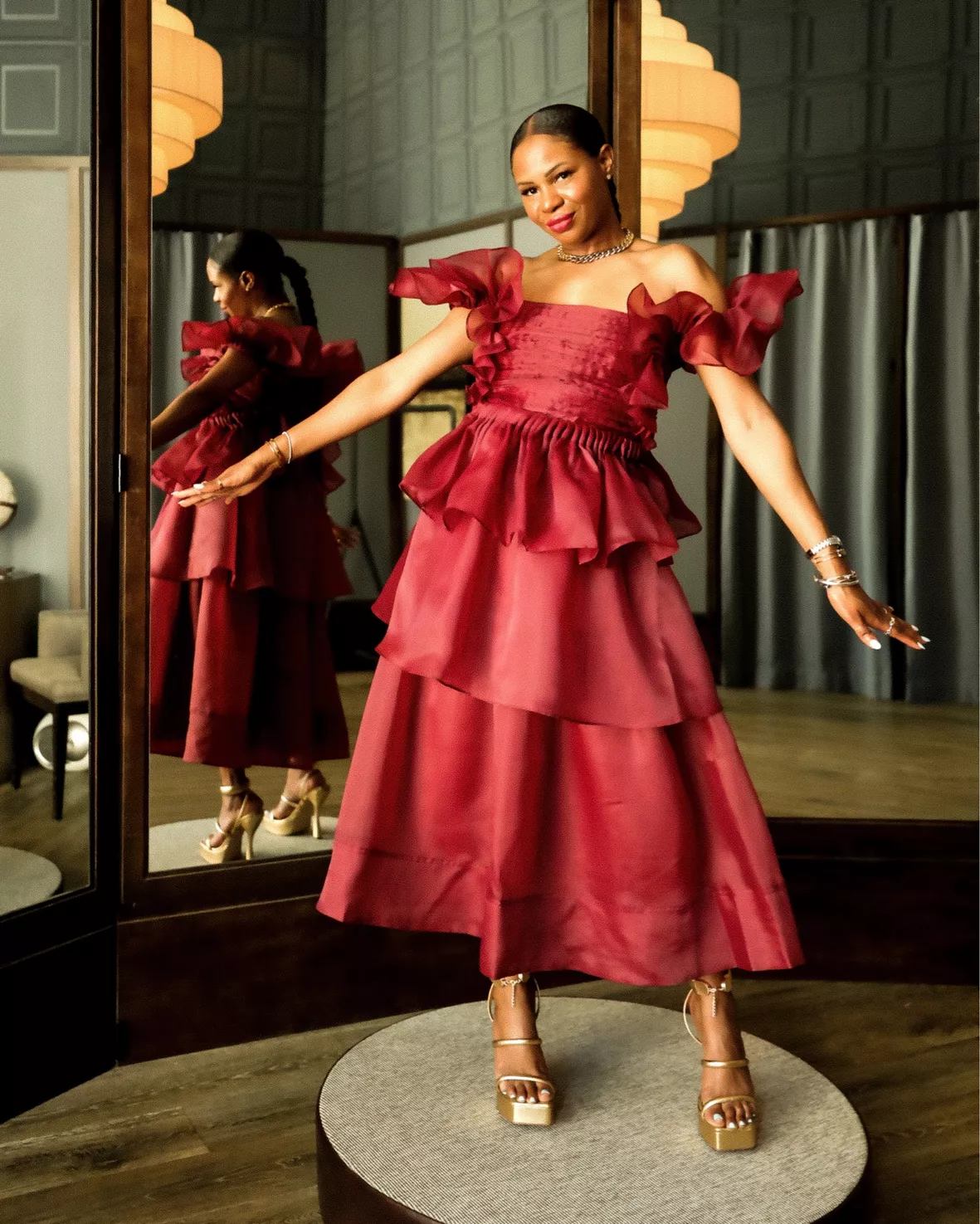 Asra Pleated Frill Midi Dress curated on LTK