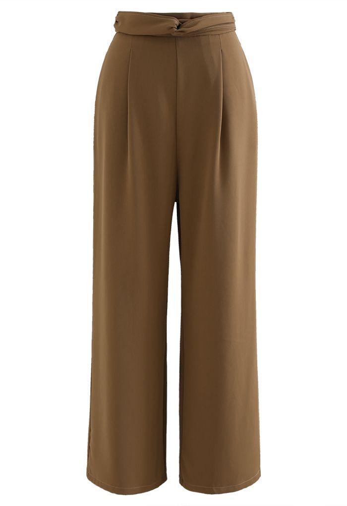 Crisscross Ribbon Drape Comfy Pants in Khaki | Chicwish