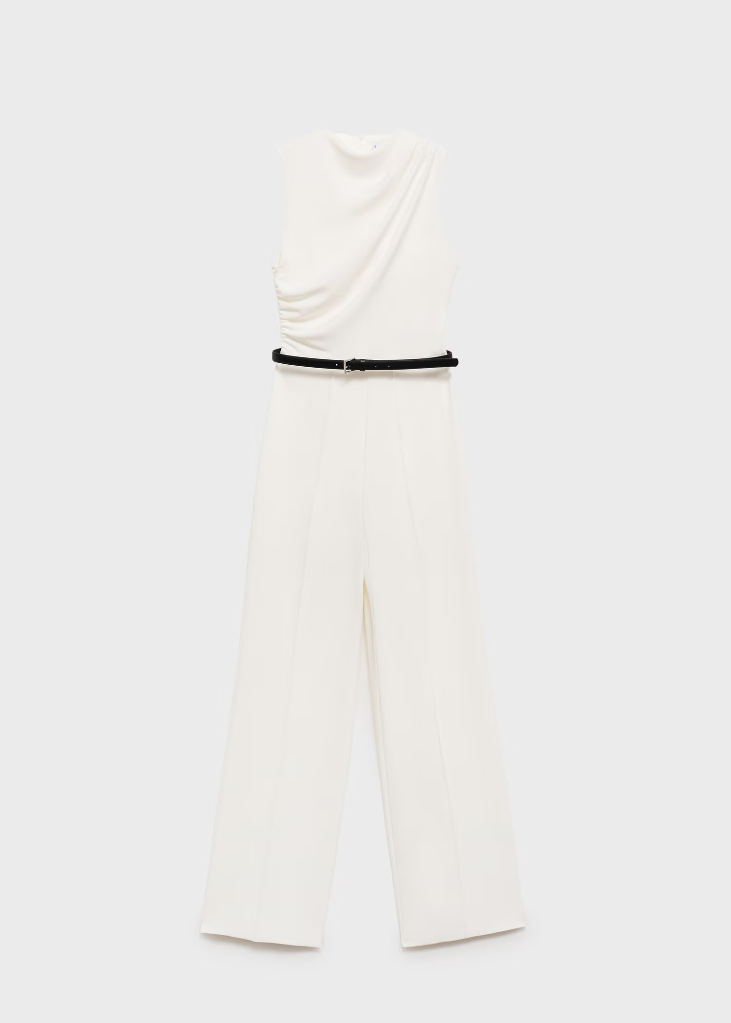 Long jumpsuit with draped neck and belt - Women | MANGO United Kingdom | MANGO (UK)