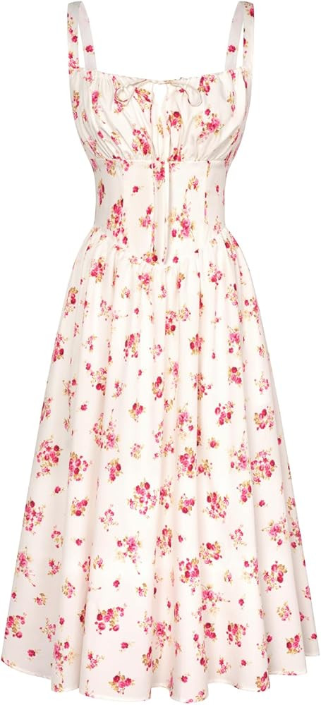 Scarlet Darkness Floral Printed Corset Dress Ruched Bust Cami Dress Flowy Sundress | Amazon (US)