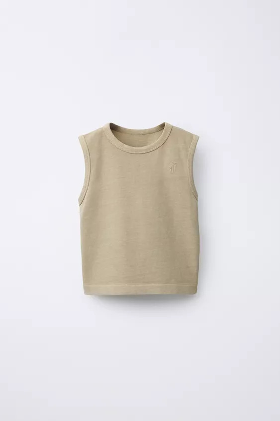 GARMENT DYE EMBROIDERED SLEEVELESS T-SHIRT | Zara US