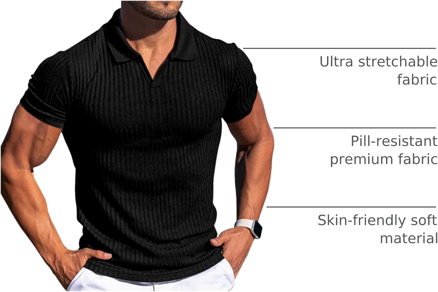 Men's Muscle V Neck Polo Shirts Slim Fit Short Long Sleeve Cotton Golf T-Shirts Ribbed Knit Soft ... | Amazon (US)