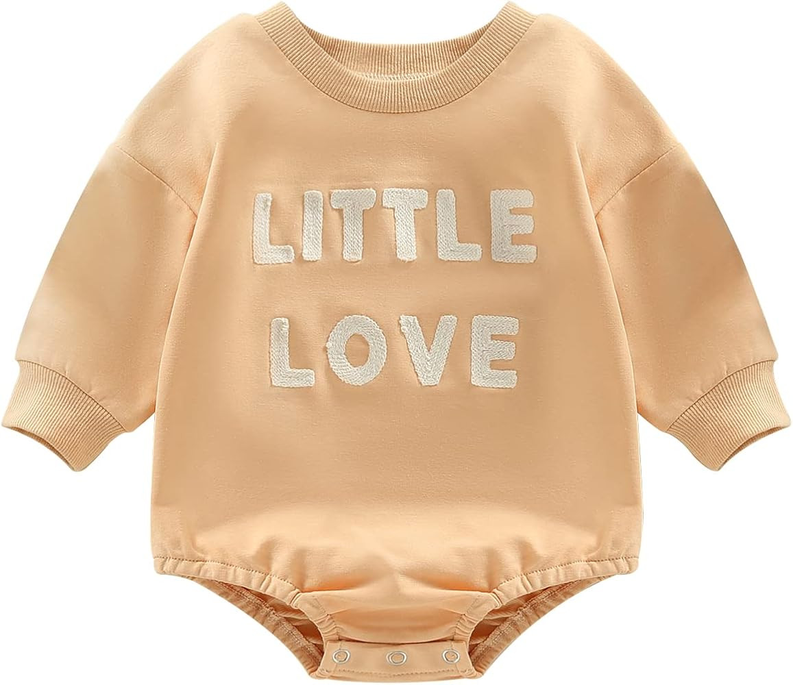 Baby Girl Boy Little Love Onesie Crewneck Sweatshirt Bubble Romper Long Sleeve Bodysuit Fall Wint... | Amazon (US)