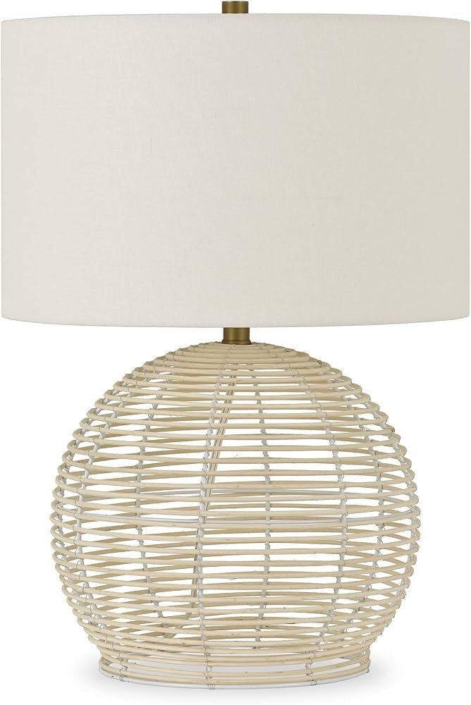 Henn&Hart 21" Coastal 1-Light Table Lamp with White Fabric Drum Shade for Living Room, Bedroom, o... | Amazon (US)