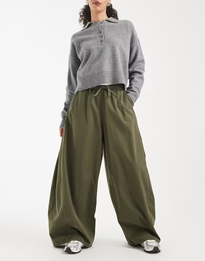 ASOS DESIGN side pleat barrel leg trouser in olive green | ASOS (Global)