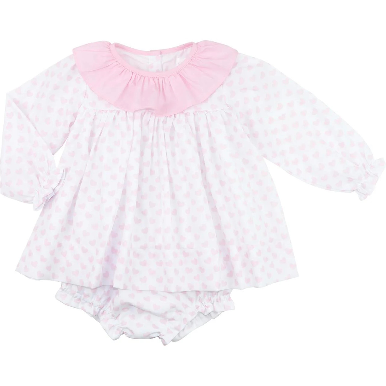 Pink Heart Print Ruffle Collar Diaper Set | Cecil and Lou