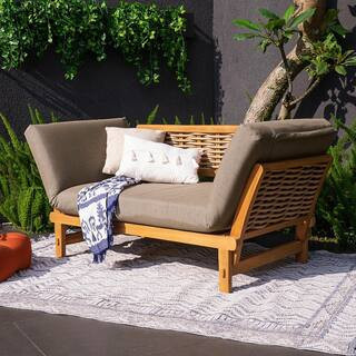 Luton Teak Wicker Outdoor Convertible Sofa Day Bed with Sunbrella Cast Shale Cushion | The Home Depot