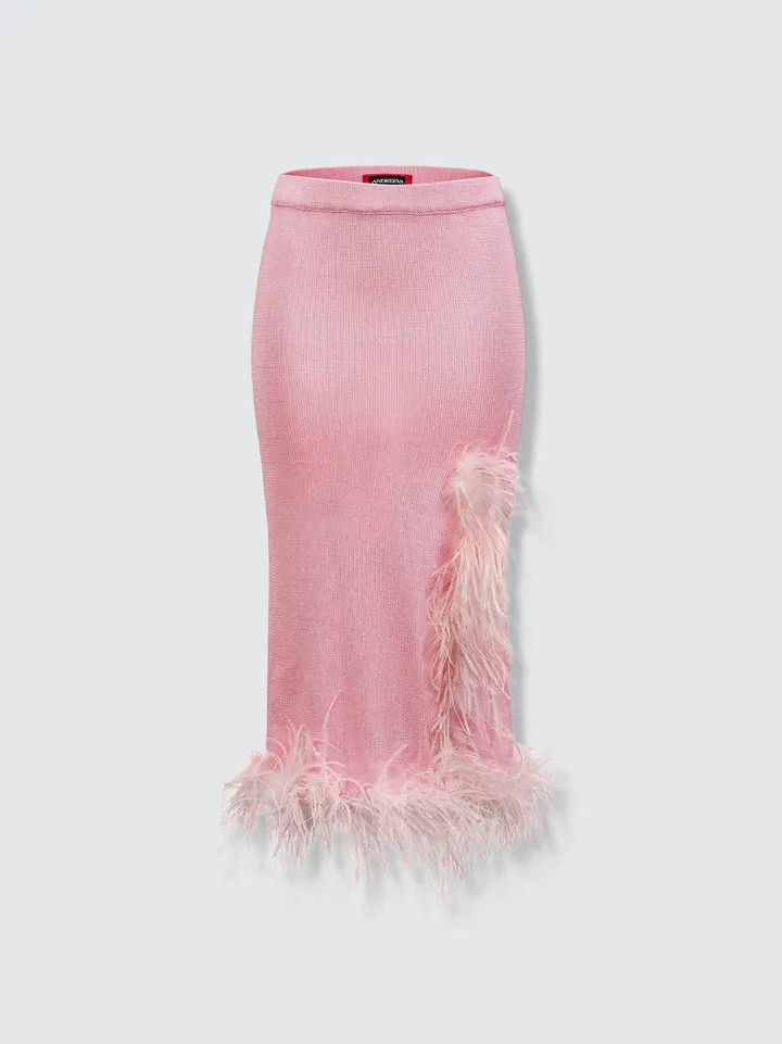 Pink Knit Skirt-Dress With Feather Details | Verishop