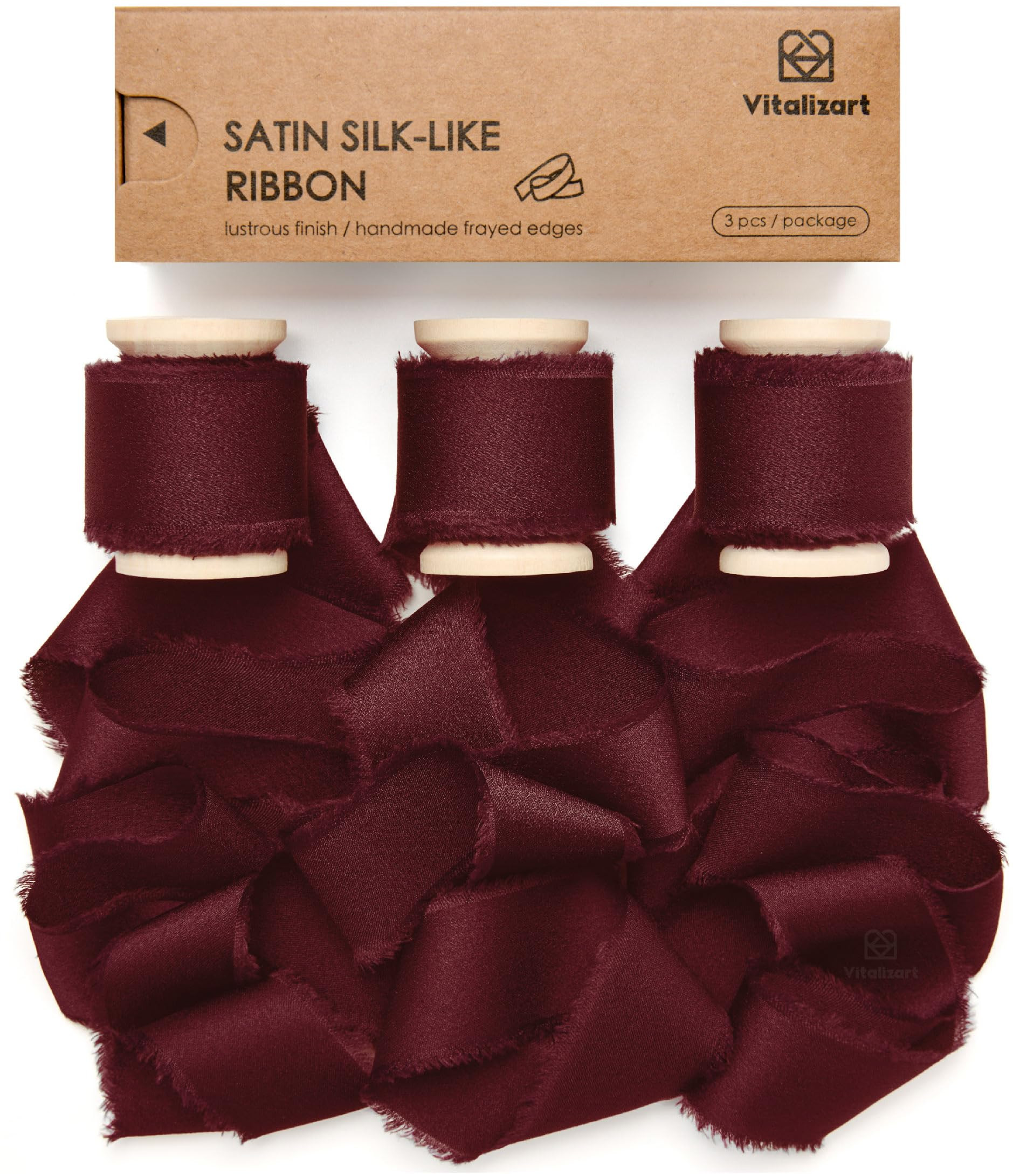 Vitalizart Silk Satin Ribbon 1 inch x 15 Yard Burgundy Red Handmade Frayed Ribbons for Gift Wrapp... | Amazon (US)