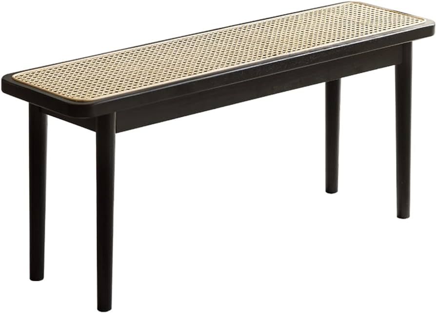 Fancyarn Woven Bench, 100% Natural Solid Oak Black Bench with Rattan Design, Rounded Edge, Sturdy... | Amazon (US)