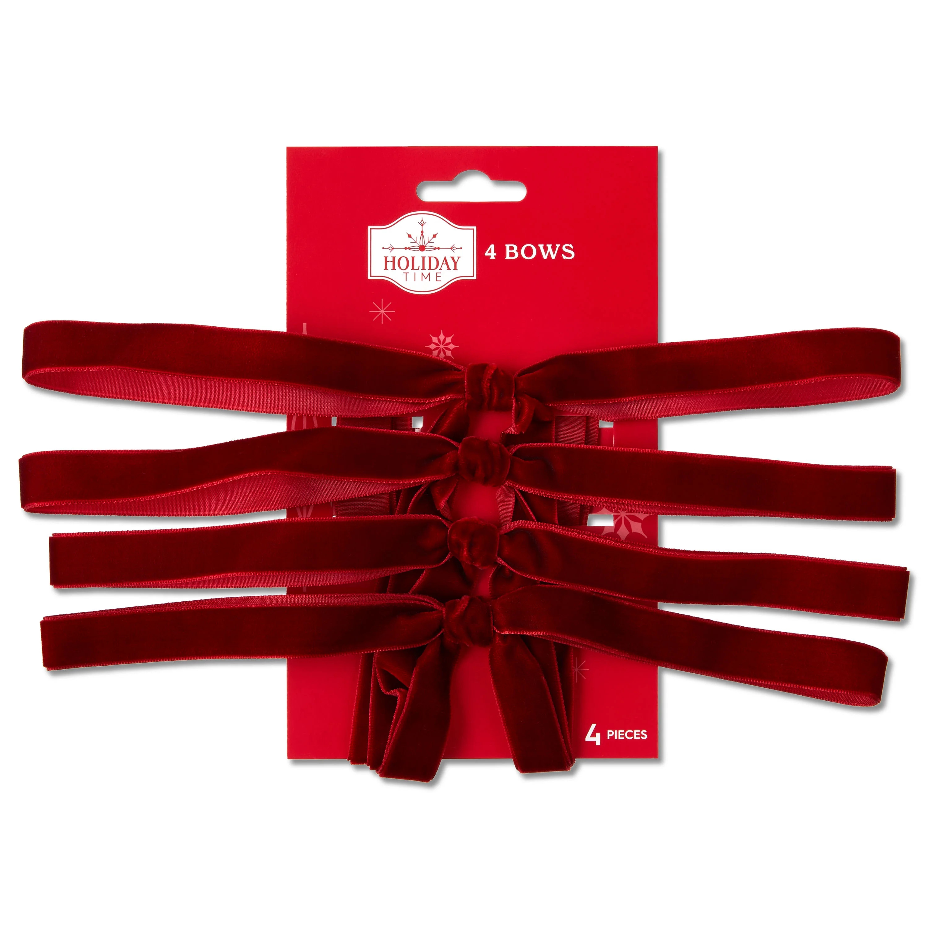 Red Velvet Decorative Bows, 15", 4 Count, by Holiday Time - Walmart.com | Walmart (US)