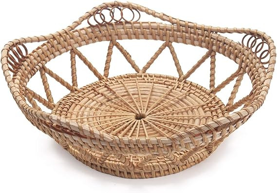Woven Bread Baskets for Serving Rattan Tray for Fruit Food Kitchen Taptop Natural (10.6inch D x 3... | Amazon (US)
