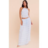 Light Blue Chiffon Ruched Frill Detail Tiered Maxi Skirt | PrettyLittleThing US