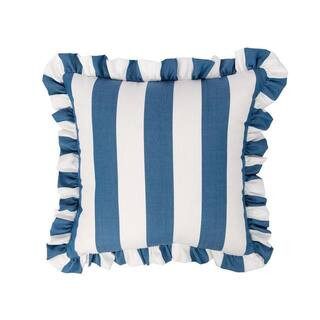 Cabana Stripe Navy/White 18 in. Filled Square Ruffle Outdoor Throw Pillow | The Home Depot